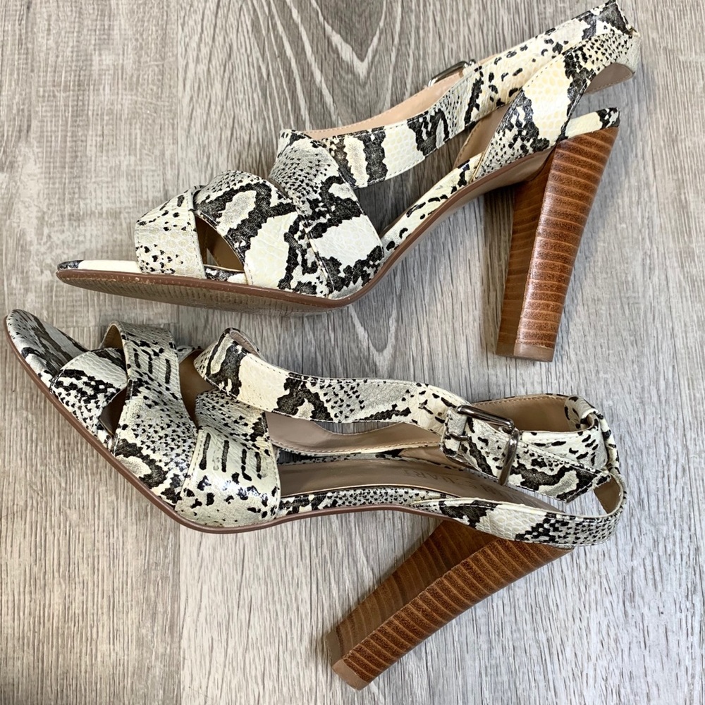Colin Stuart Leather Snake Print Strappy Sandals
